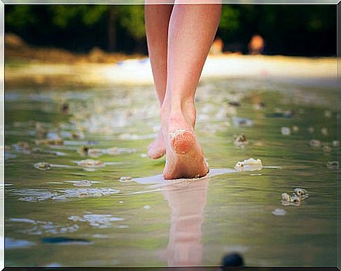 Feet walking on water