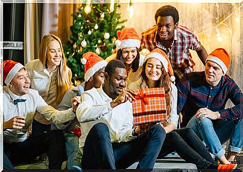 Family giving each other gifts