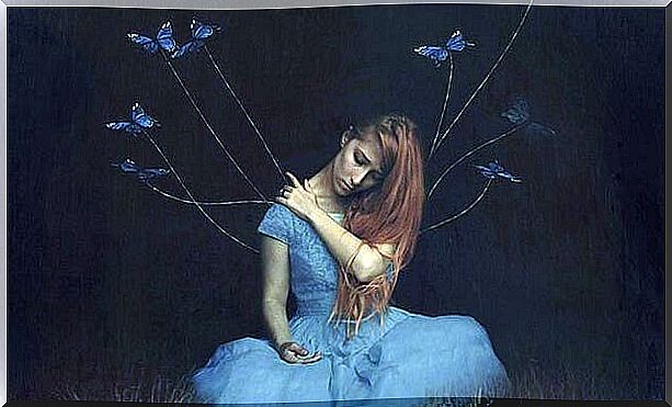 woman from which strings come out with butterflies representing take your time