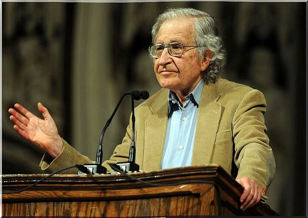 Noam Chomsky giving a speech