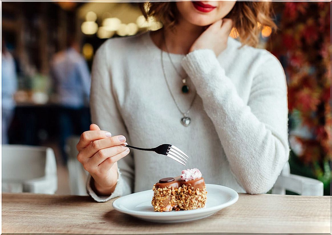 Woman eating sweets