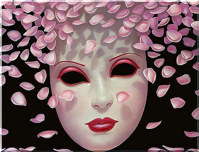 Mask with rose petals around