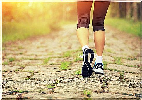 Woman walking with sneakers