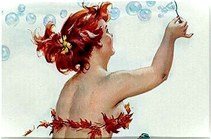 woman blowing soap bubbles